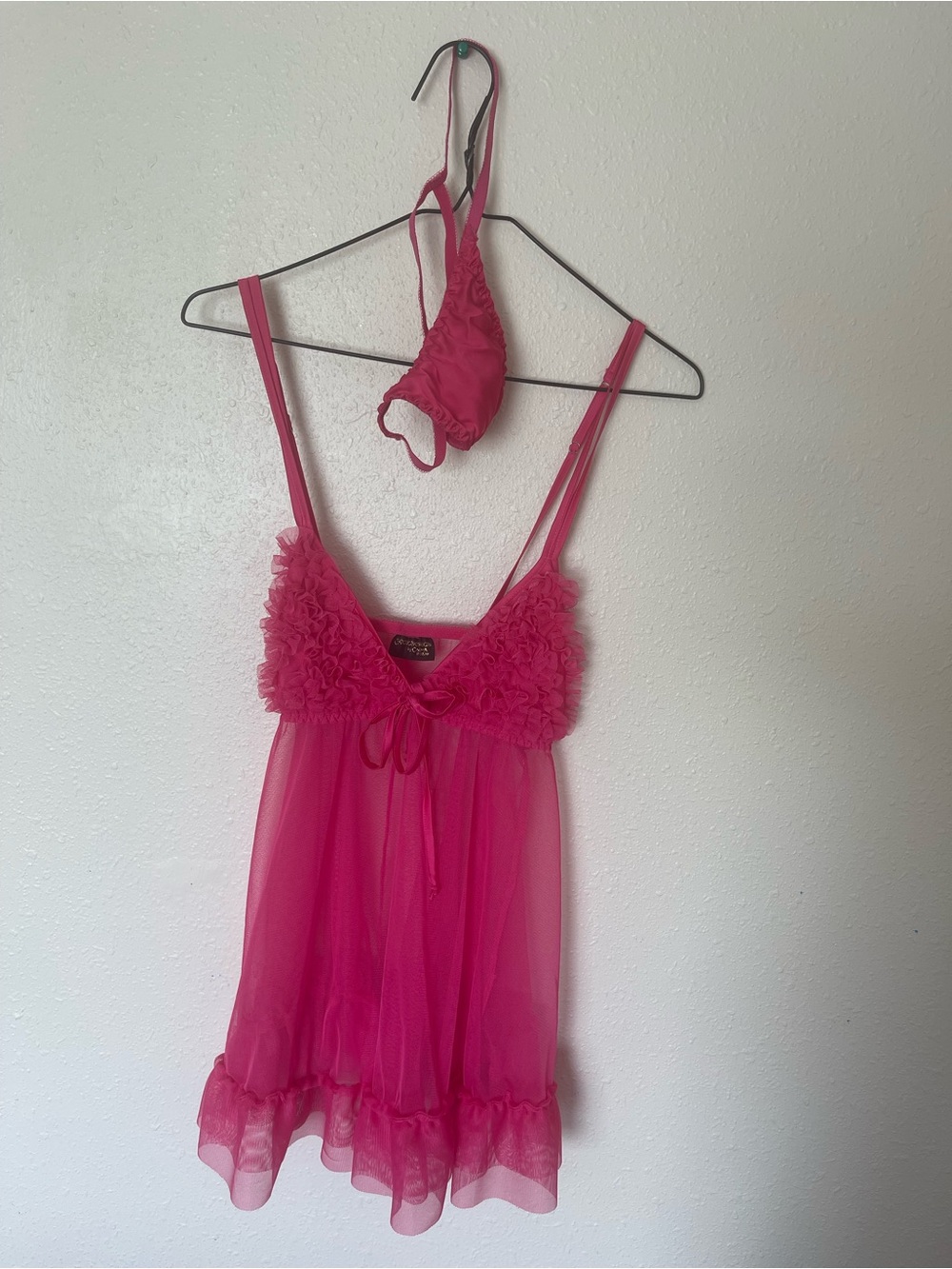 Women’s Hot Pink Sheer Babydoll Lingerie Set